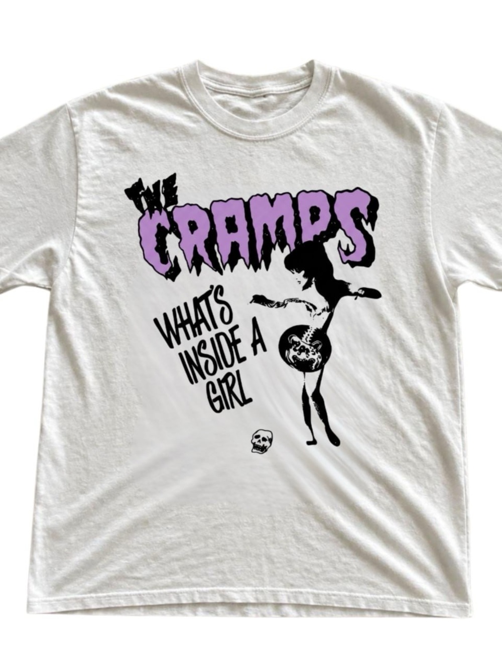 White Graphic Tee with Purple The Cramps Logo